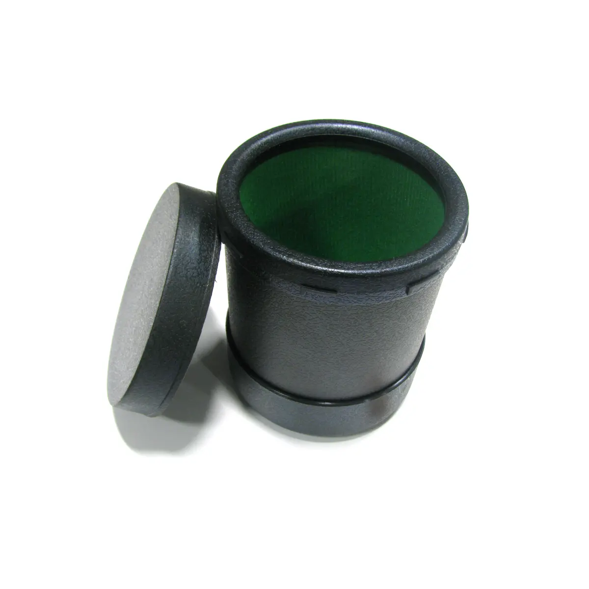 4" Tall Plastic Dice Cup Lined with Green Cloth and Twist Off Lid
