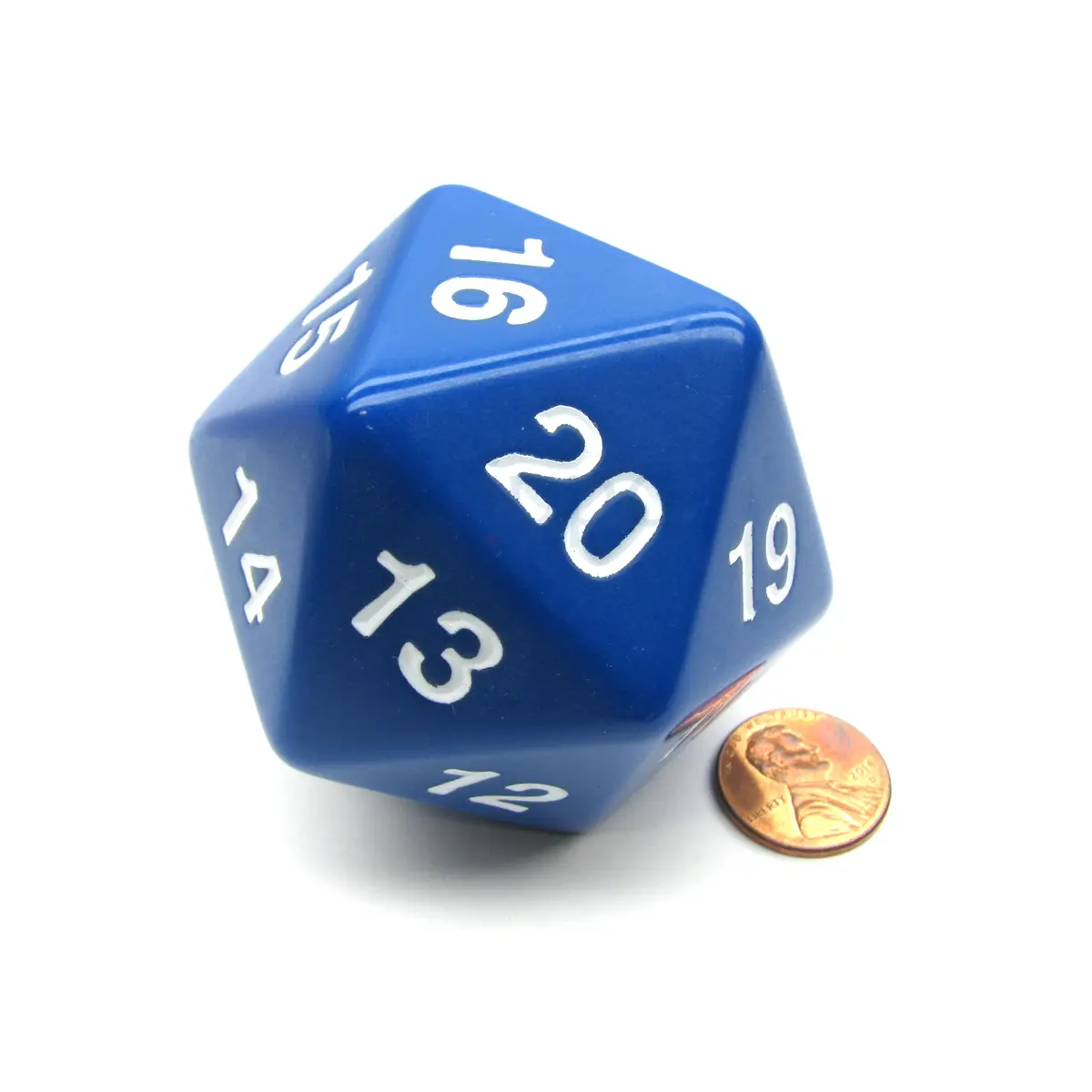 55mm Jumbo 20-Sided D20 Countdown Dice - Opaque Blue with White Numbers