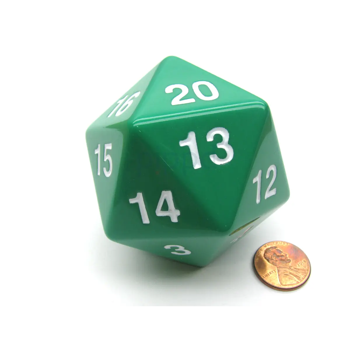 55mm Jumbo 20-Sided D20 Countdown Dice - Opaque Green with White Numbers