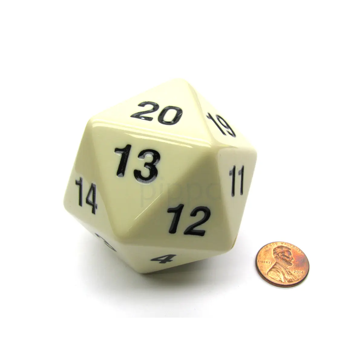 55mm Jumbo 20-Sided D20 Countdown Dice - Opaque Ivory with Black Numbers
