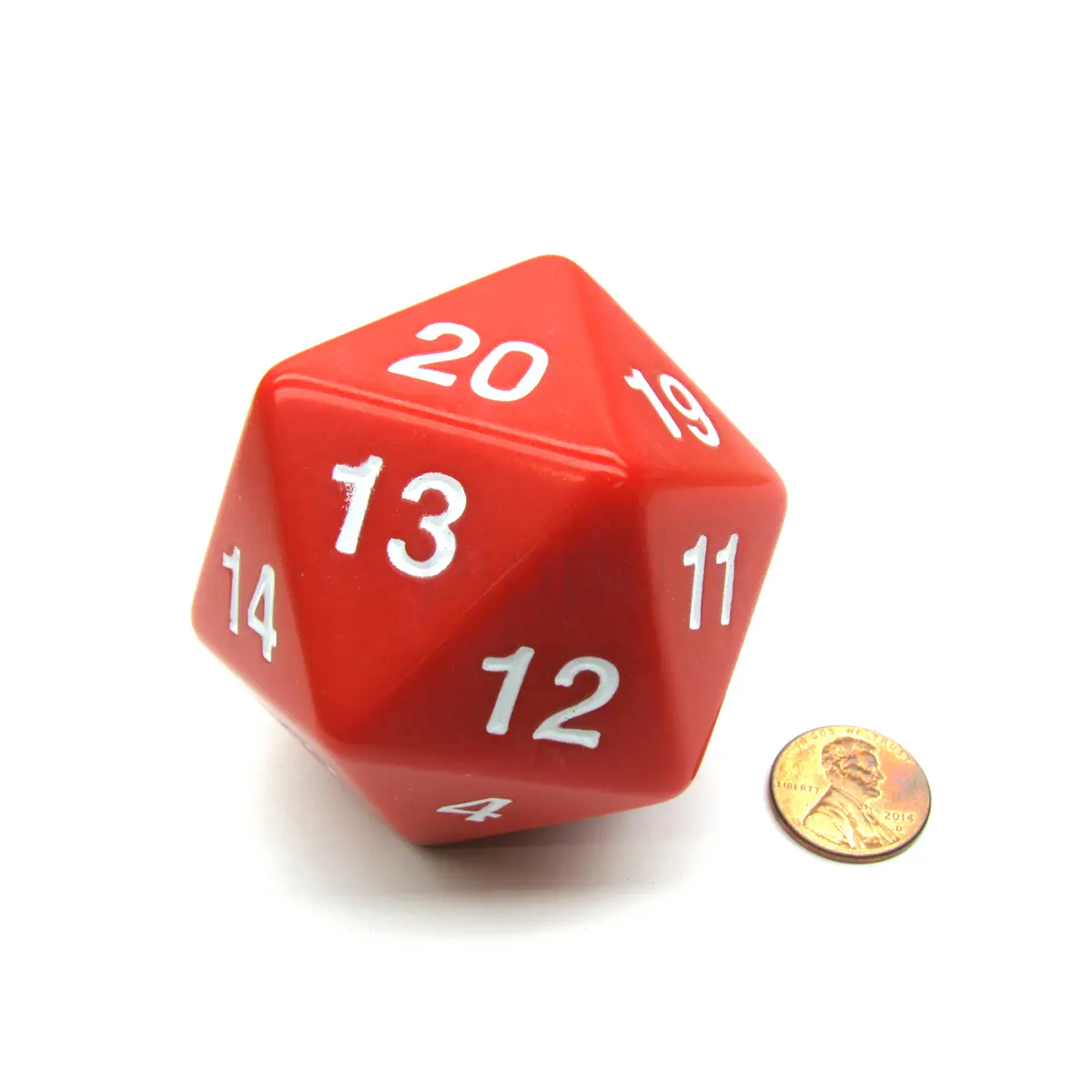 55mm Jumbo 20-Sided D20 Countdown Dice - Opaque Red with White Numbers