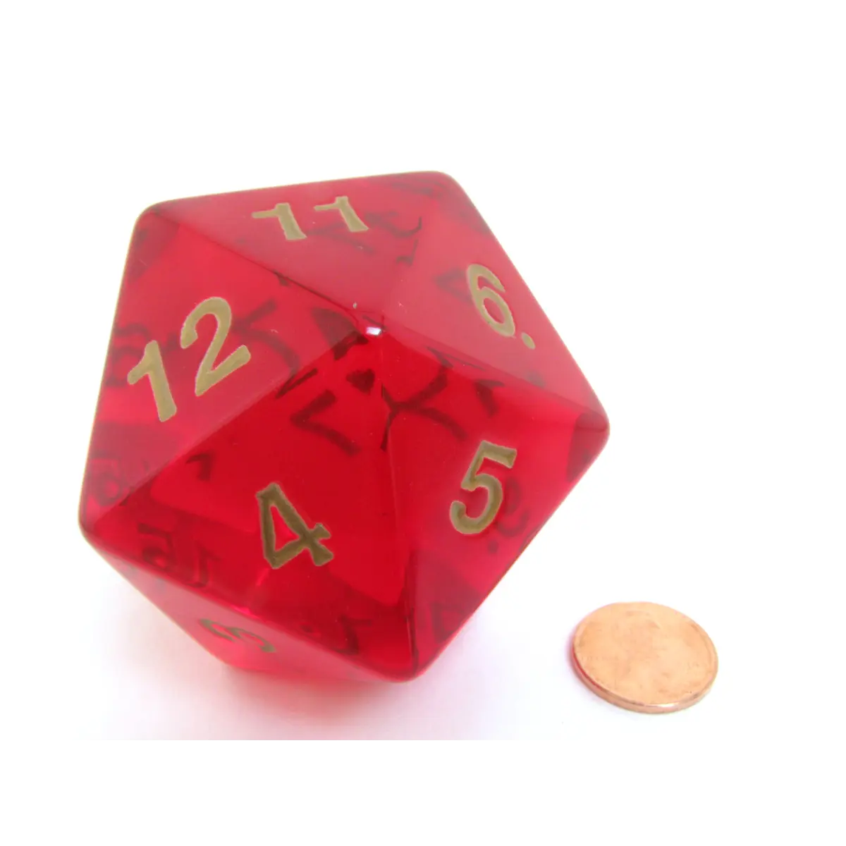 55mm Jumbo 20-Sided D20 Countdown Dice - Transparent Ruby Gold