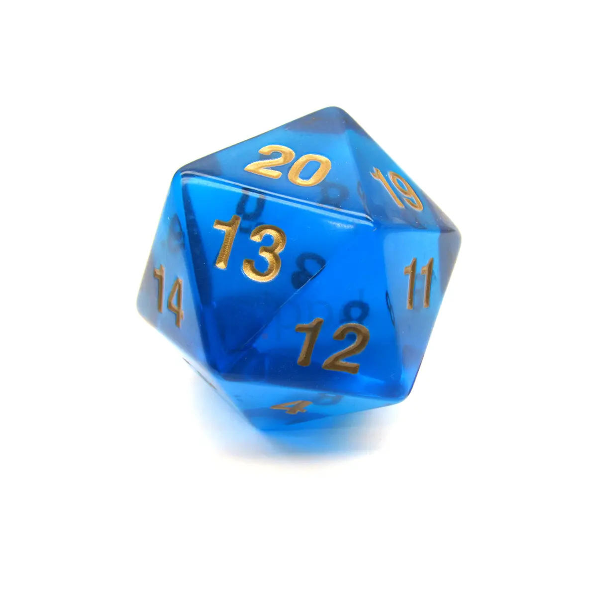 55mm Jumbo 20-Sided D20 Countdown Dice - Transparent Sapphire Gold