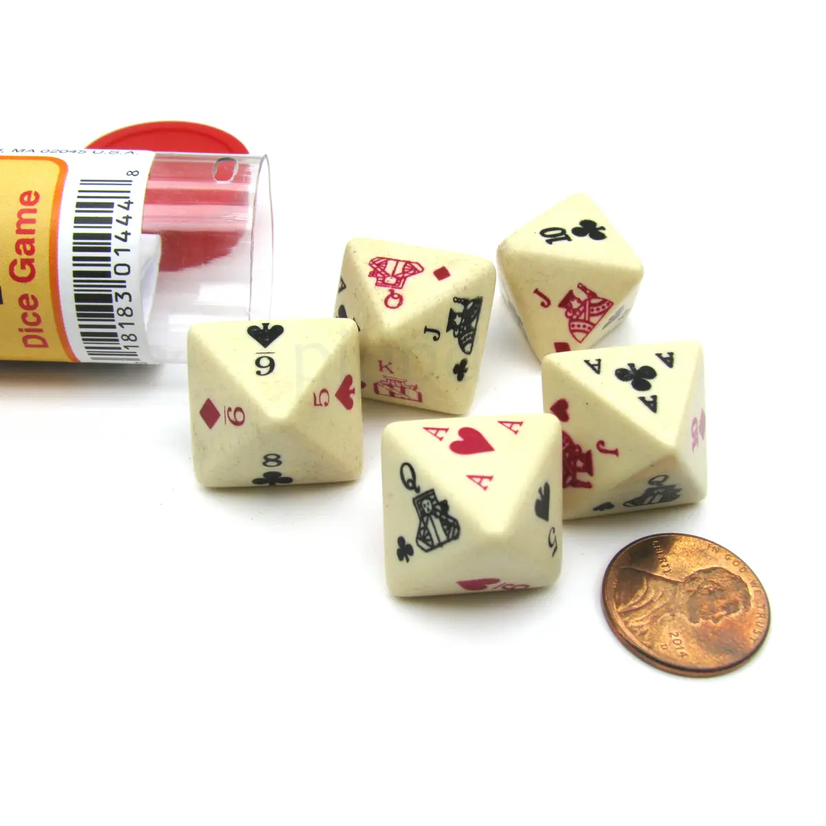 8-Sided Poker Dice Game with 5 Dice Travel Tube and Gaming Instructions