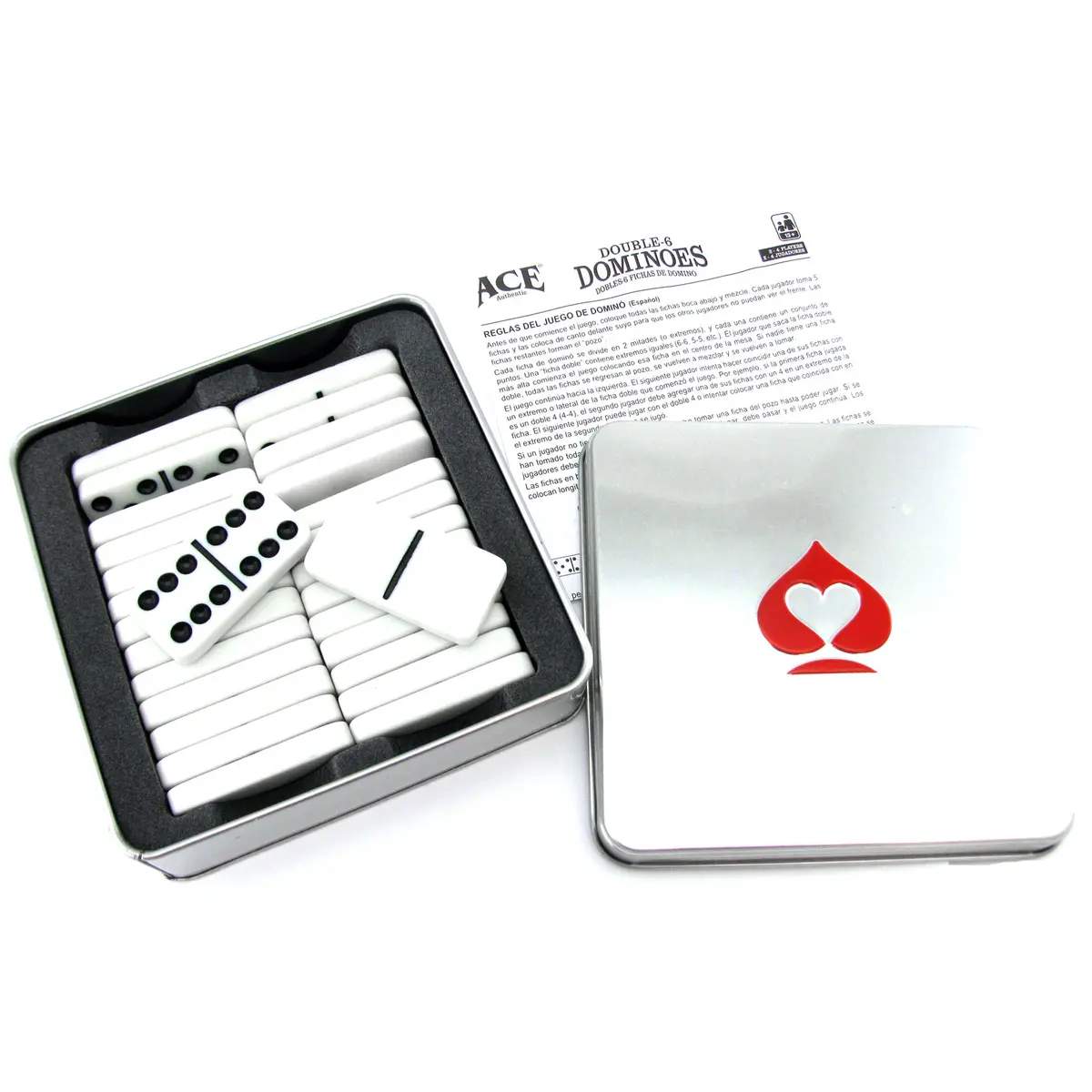 Ace Double Six Dominoes Game in Tin Case for 2 to 4 Players - 28 Dominoes