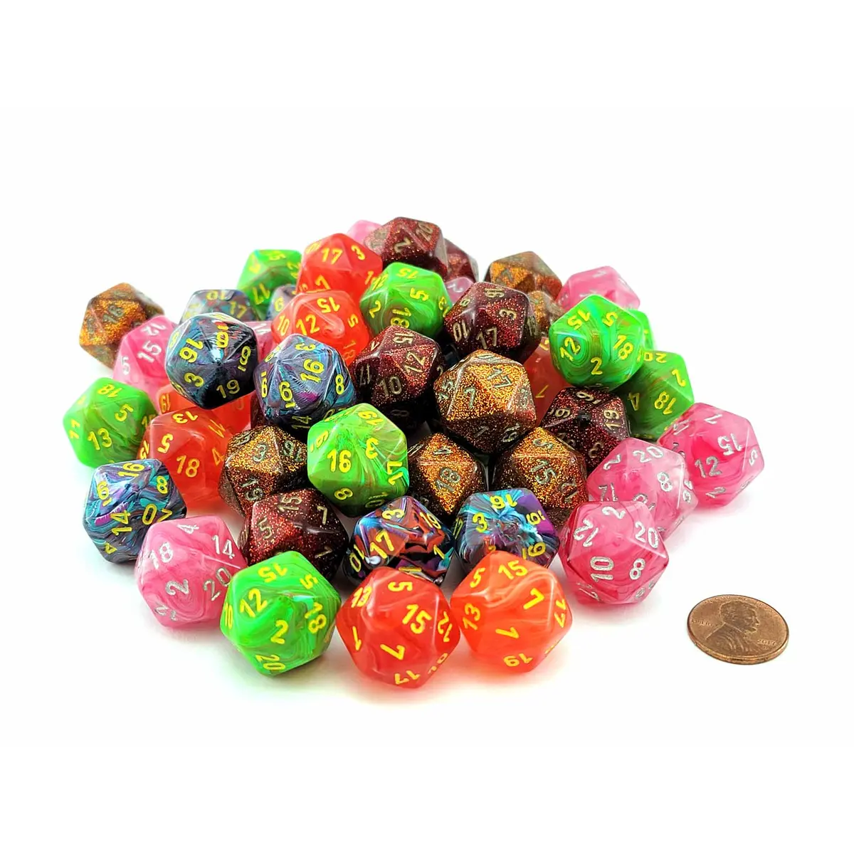 Bag of 50 Menagerie Styles D20 Dice