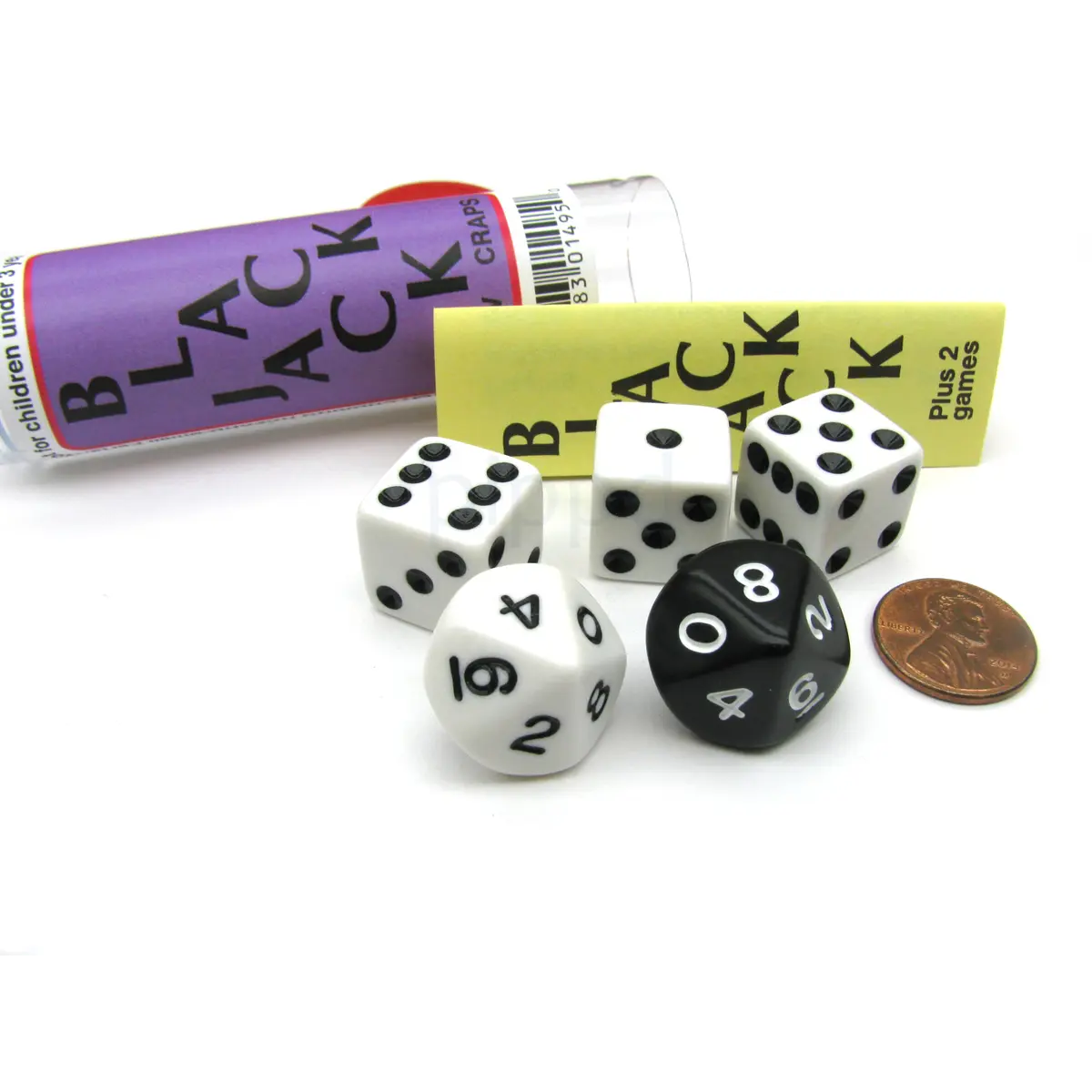 Blackjack C-Low & Craps Dice Game Set with Travel Tube and Instructions
