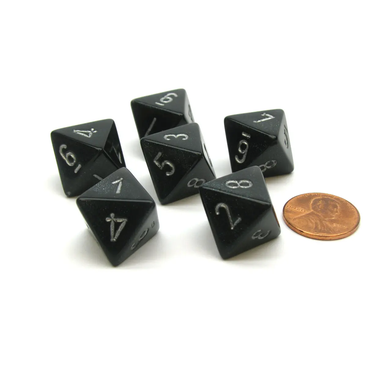 Borealis 15mm 8 Sided D8 Chessex Dice, 6 Pieces - Smoke with Silver