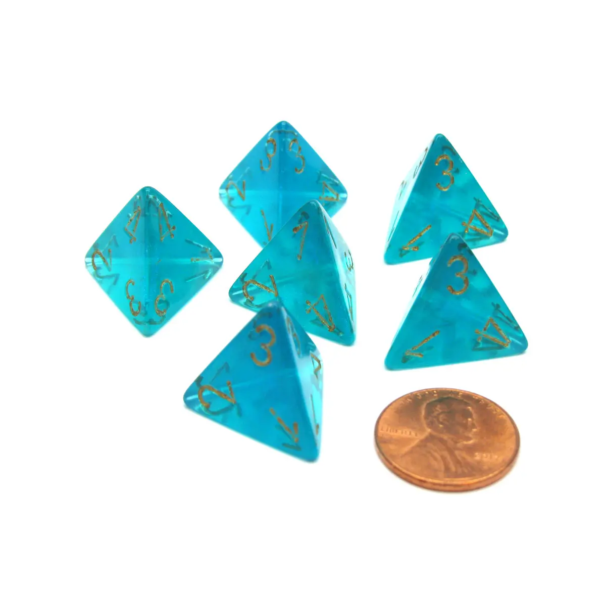 Borealis 18mm 4 Sided D4 Chessex Dice, 6 Pieces - Teal with Gold