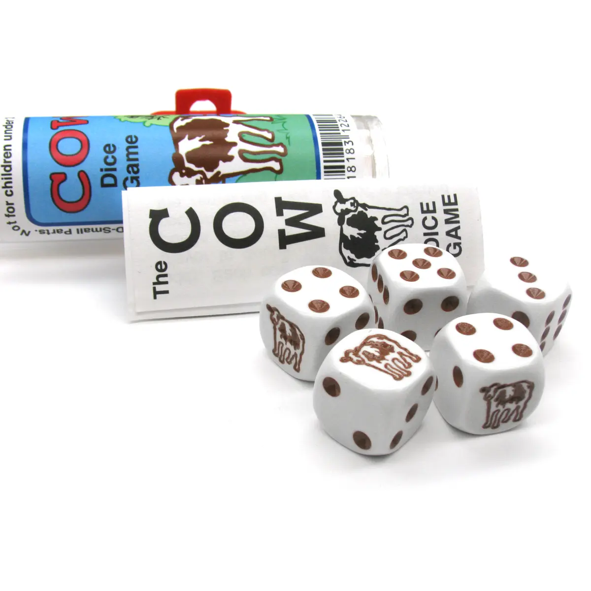 Brown Cow Dice Game 5 Dice Set with Travel Tube and Instructions
