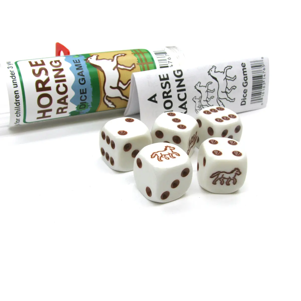 Brown Horse Racing Dice Game 5 Dice Set with Travel Tube and Instructions