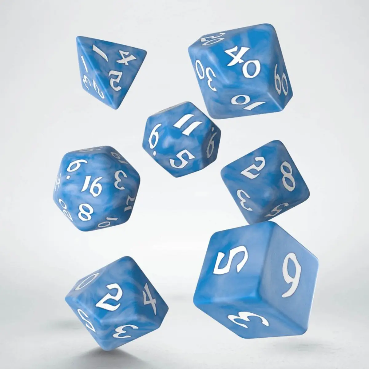 Classic Runic 7 Piece Polyhedral Dice Set - Glacier & White