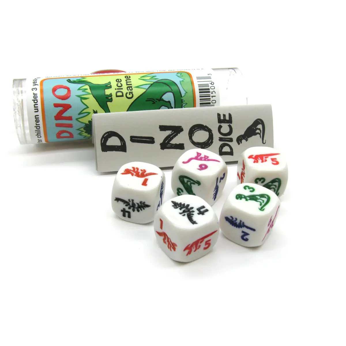 Dino Dice Game 5 Dice Set with Travel Tube and Instructions