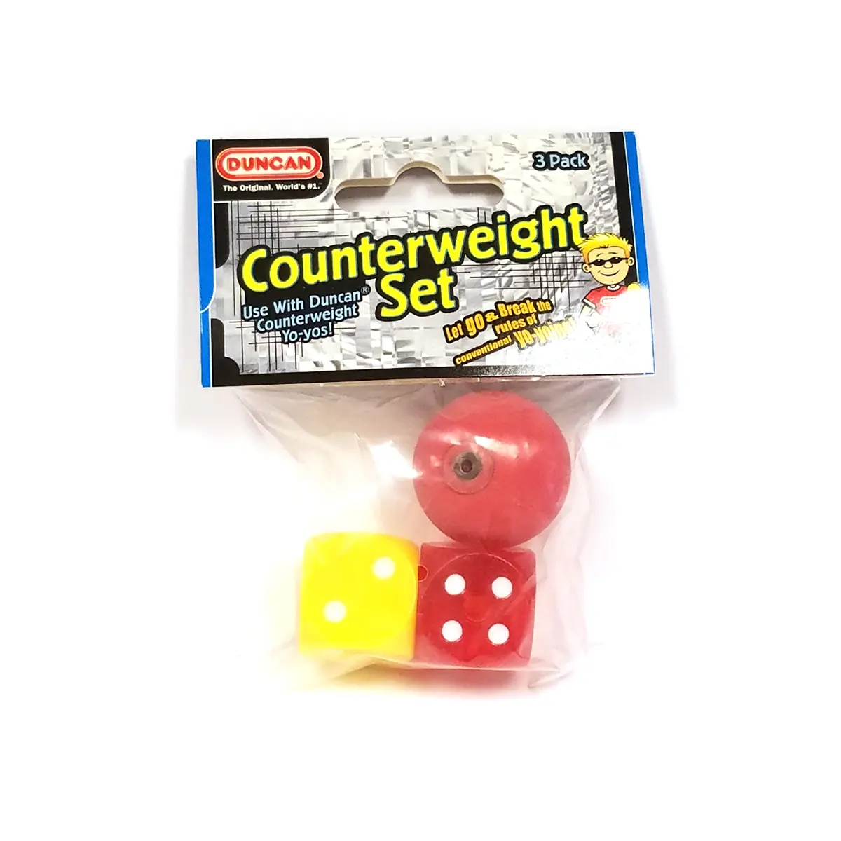 Duncan 3 Piece YoYo Counterweight Set - 2 Dice (Yellow and Red) and 1 Ball