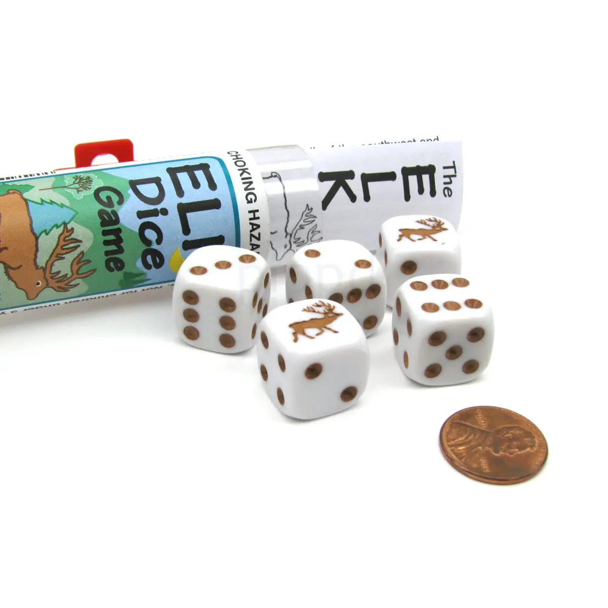 Elk Dice Game with 5 Dice Travel Tube and Gaming Instructions