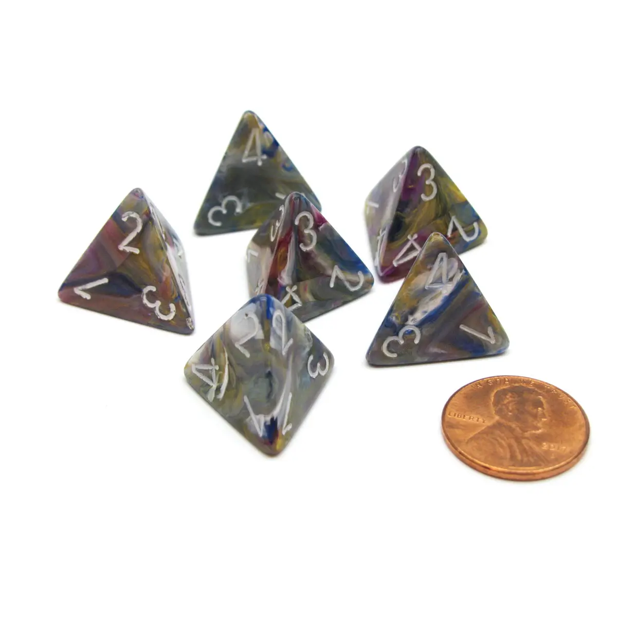 Festive 18mm 4 Sided D4 Chessex Dice, 6 Pieces - Carousel with White