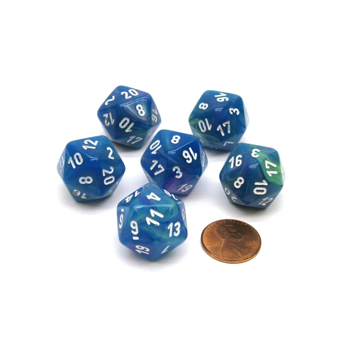 Festive 20 Sided D20 Chessex Dice, 6 Pieces - Waterlily with White Numbers