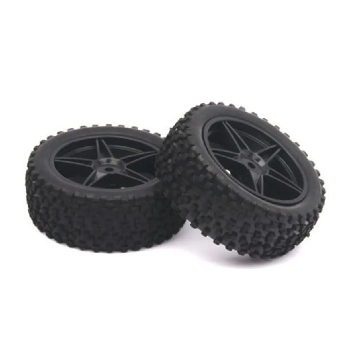 Front Plastic Rims & Off-Road Rubber Tires 2 Pcs for 1/10 RC Car Buggy 12mm Hex