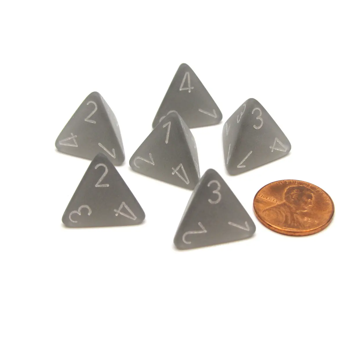 Frosted 18mm 4 Sided D4 Chessex Dice, 6 Pieces - Smoke with White
