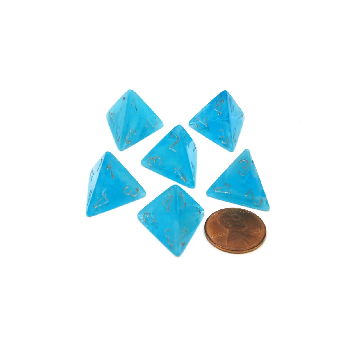 Luminary 18mm 4 Sided D4 Chessex Dice, 6 Pieces - Sky with Silver Numbers