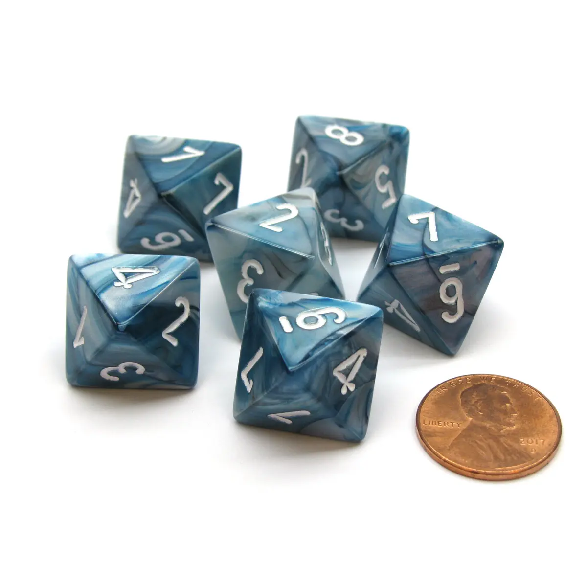 Lustrous 15mm 8 Sided D8 Chessex Dice, 6 Pieces - Slate with White