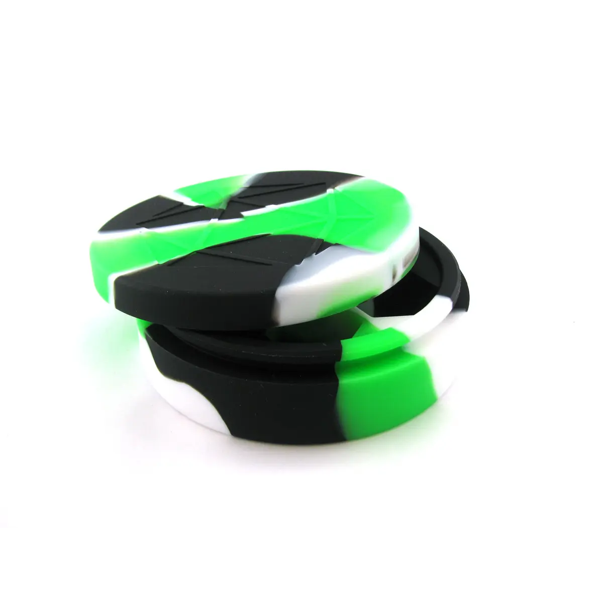 Round Silicone Dice Case - Green, Black, and White