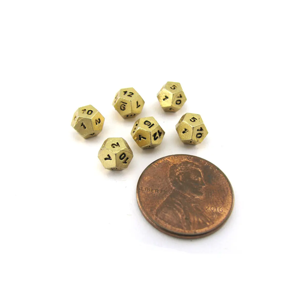 Micro Metal 5mm Gold Colored Chessex Dice, 6 Pieces - D12