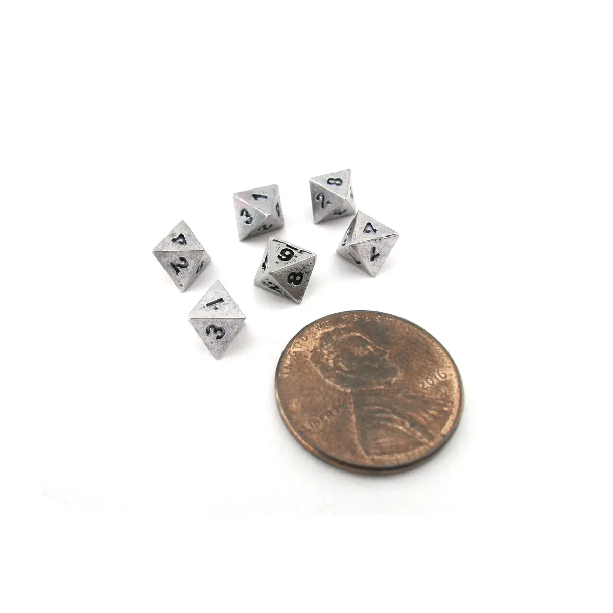 Micro Metal 5mm Silver Colored Chessex Dice, 6 Pieces - D8
