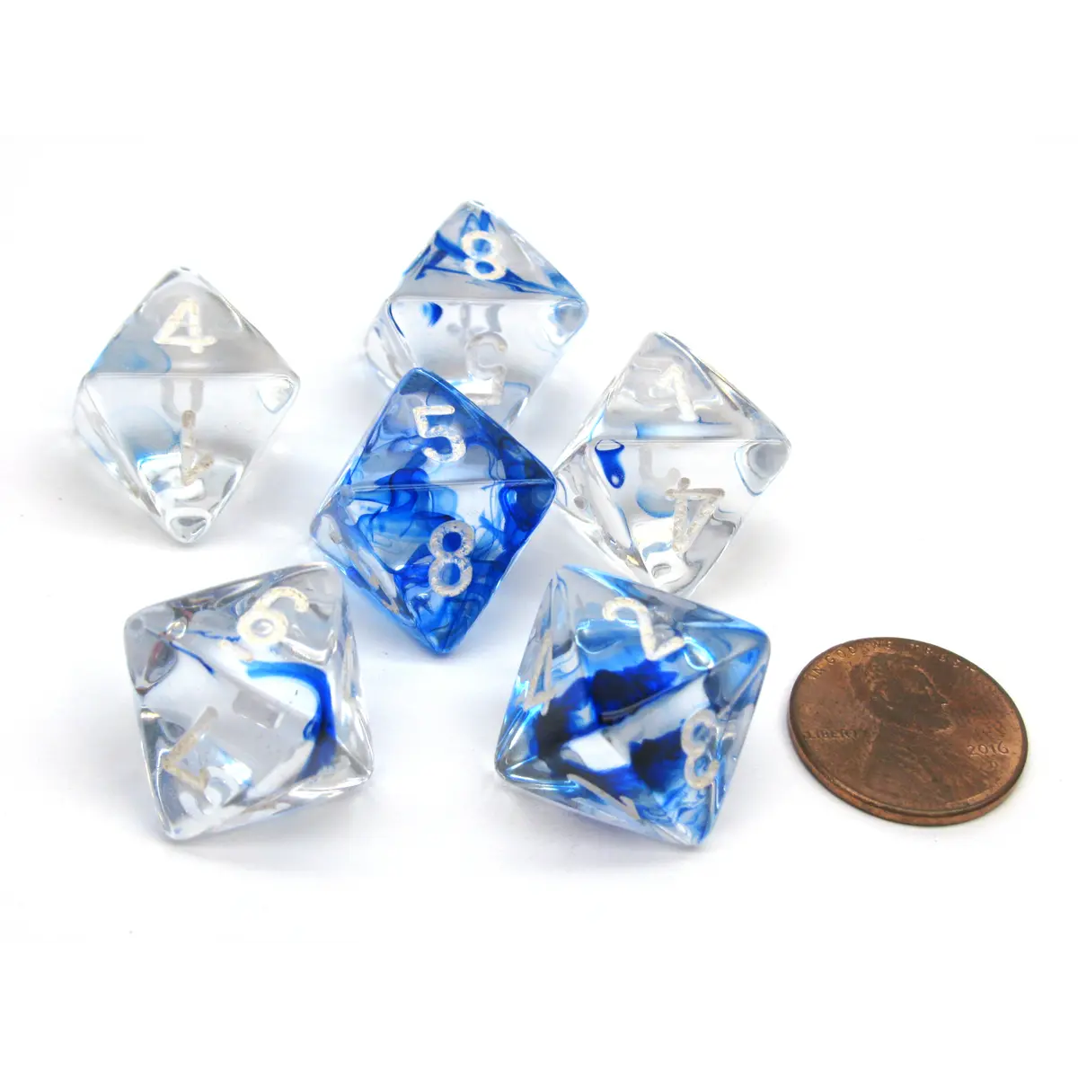 Nebula 15mm 8 Sided D8 Chessex Dice, 6 Pieces - Dark Blue with White Numbers