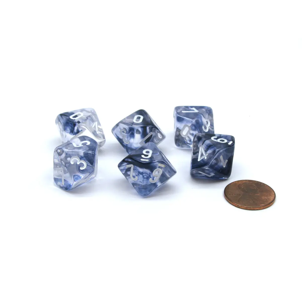 Nebula 16mm D10 (0-9) Chessex Dice, 6 Pieces - Black with White Numbers