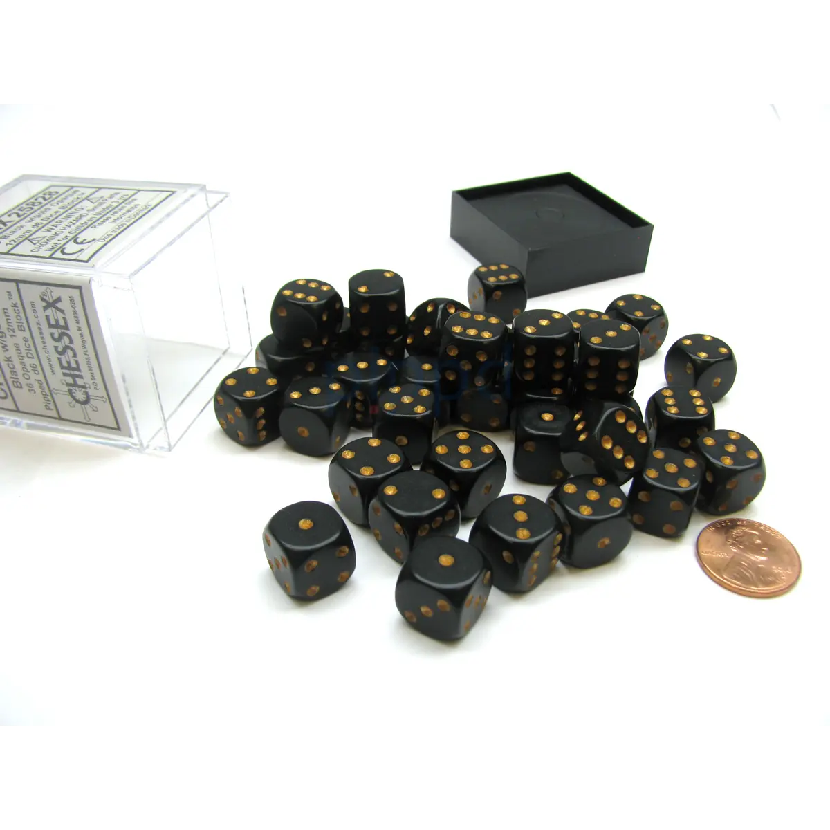 Opaque 12mm D6 Chessex Dice Block (36 Die) - Black with Gold Pips