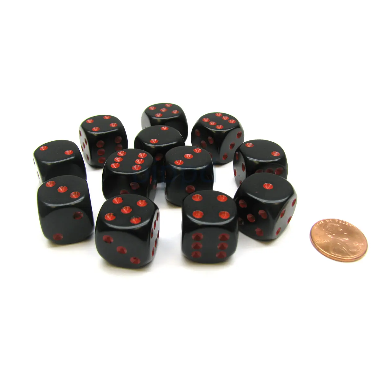 Opaque 16mm D6 Chessex Dice Block (12 Die) - Black with Red Pips