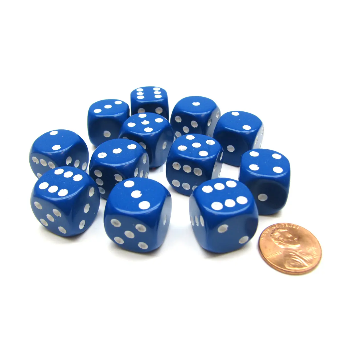 Opaque 16mm D6 Chessex Dice Block (12 Die) - Blue with White Pips