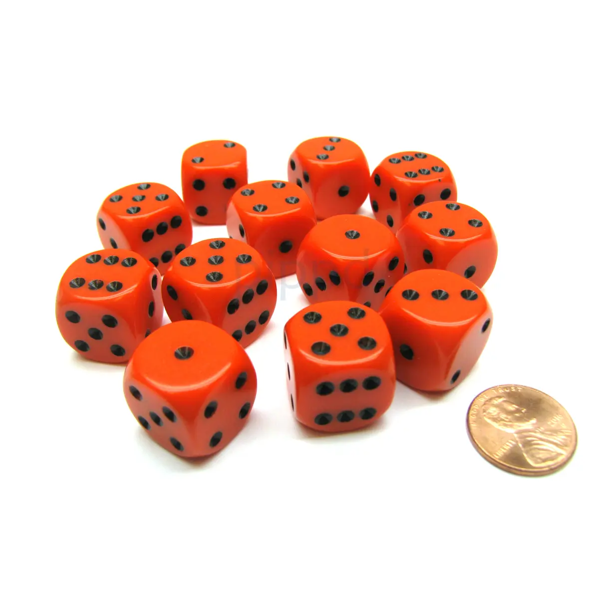 Opaque 16mm D6 Chessex Dice Block (12 Die) - Orange with Black Pips