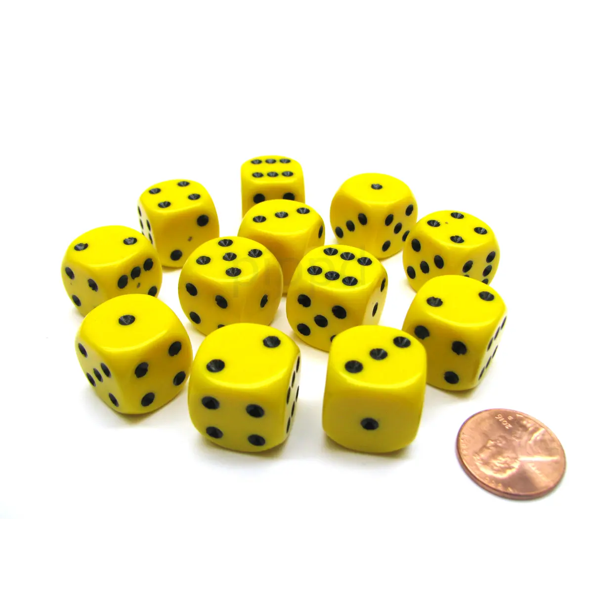 Opaque 16mm D6 Chessex Dice Block (12 Die) - Yellow with Black Pips