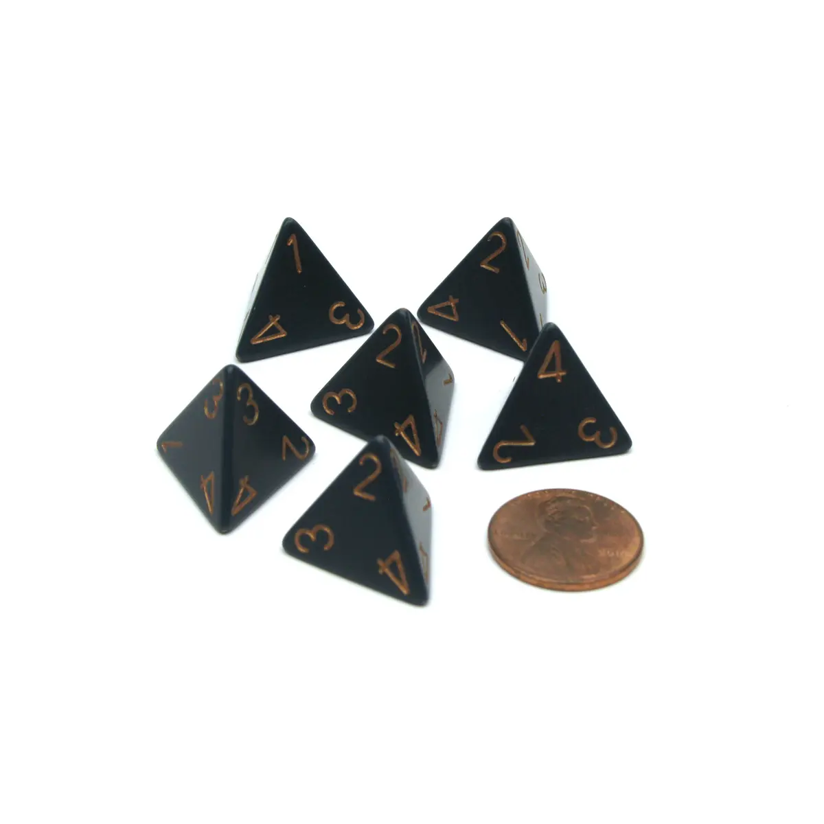 Opaque 18mm 4 Sided D4 Chessex Dice, 6 Pieces - Dusty Blue with Copper Numbers