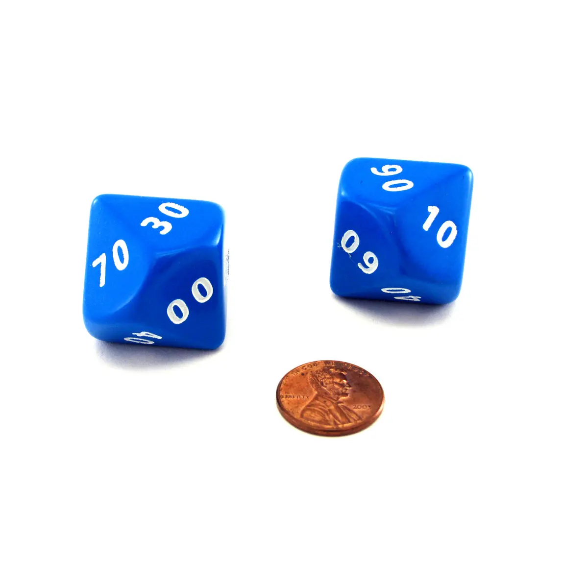 Opaque Jumbo 10 Sided D10 Chessex Tens Dice, 2 Pieces - Blue with White Numbers