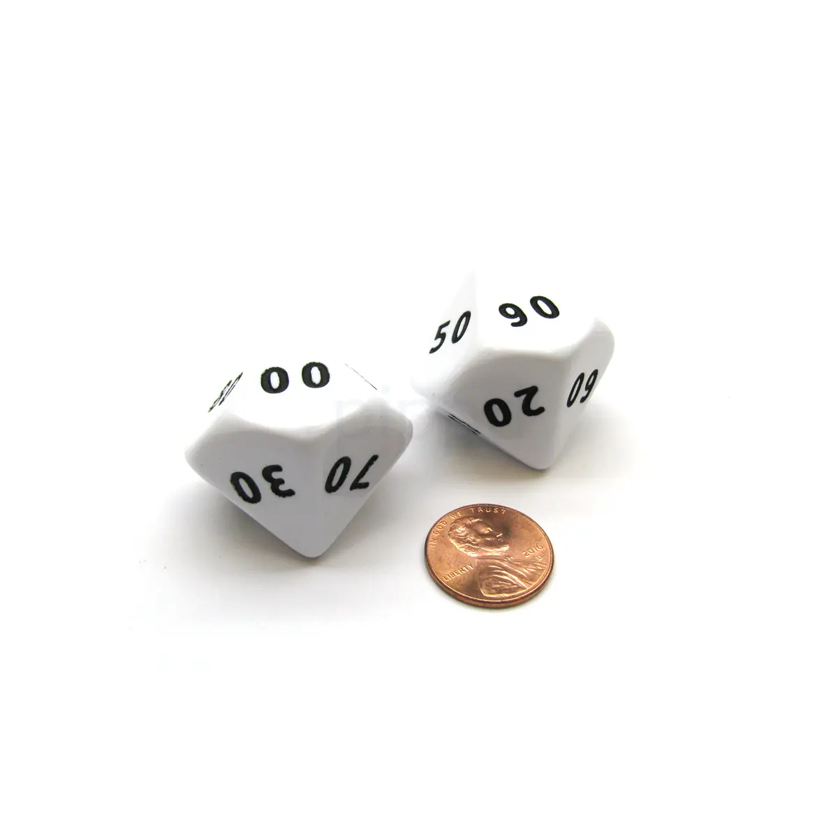 Opaque Jumbo 10 Sided D10 Chessex Tens Dice, 2 Pieces - White with Black Numbers