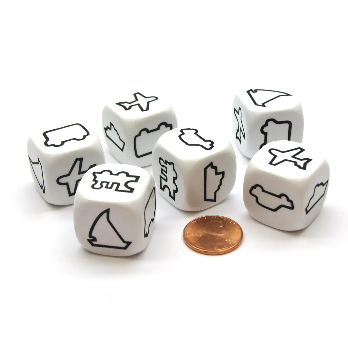 Pack 6 Transportation Attribute Dice- Cruise Ship-Train-Plane-Van-Sailboat-Car