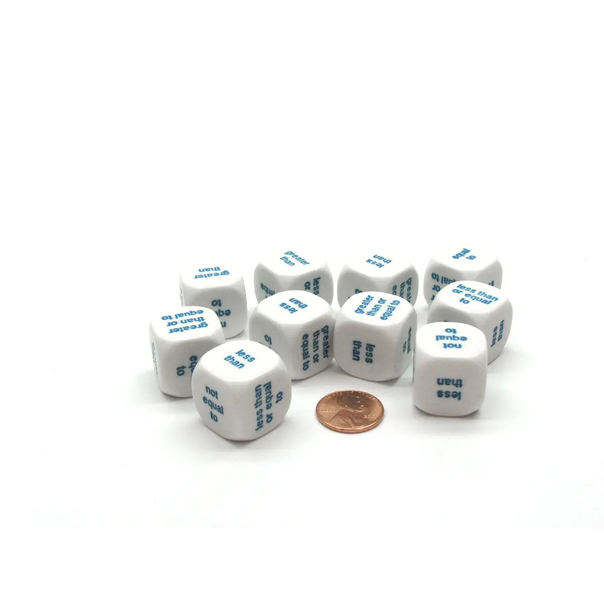 Pack of 10 20mm Logic Math Dice, English - White with Blue Words