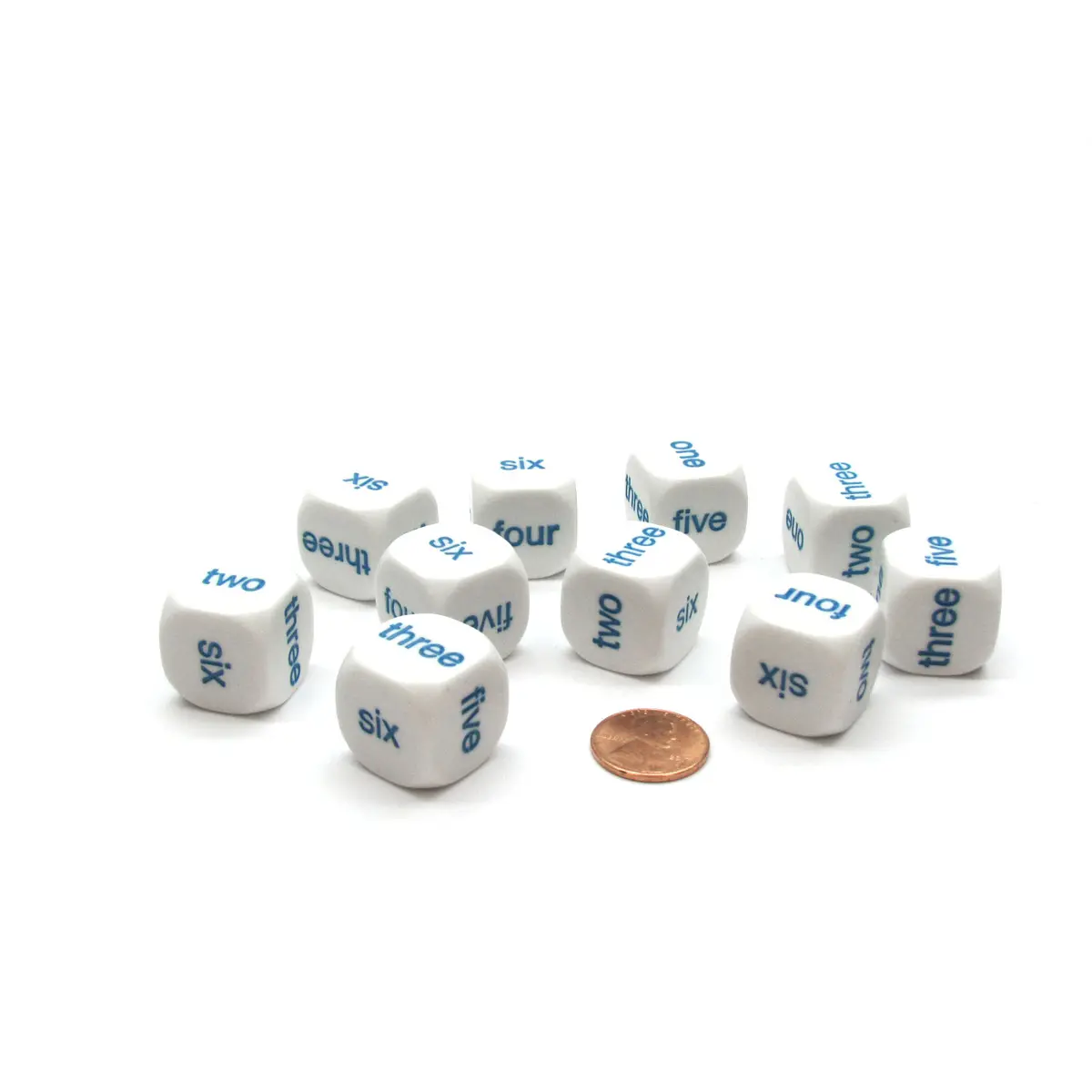 Pack of 10 20mm Math 1-6 Word Number Dice, English - White with Blue Words