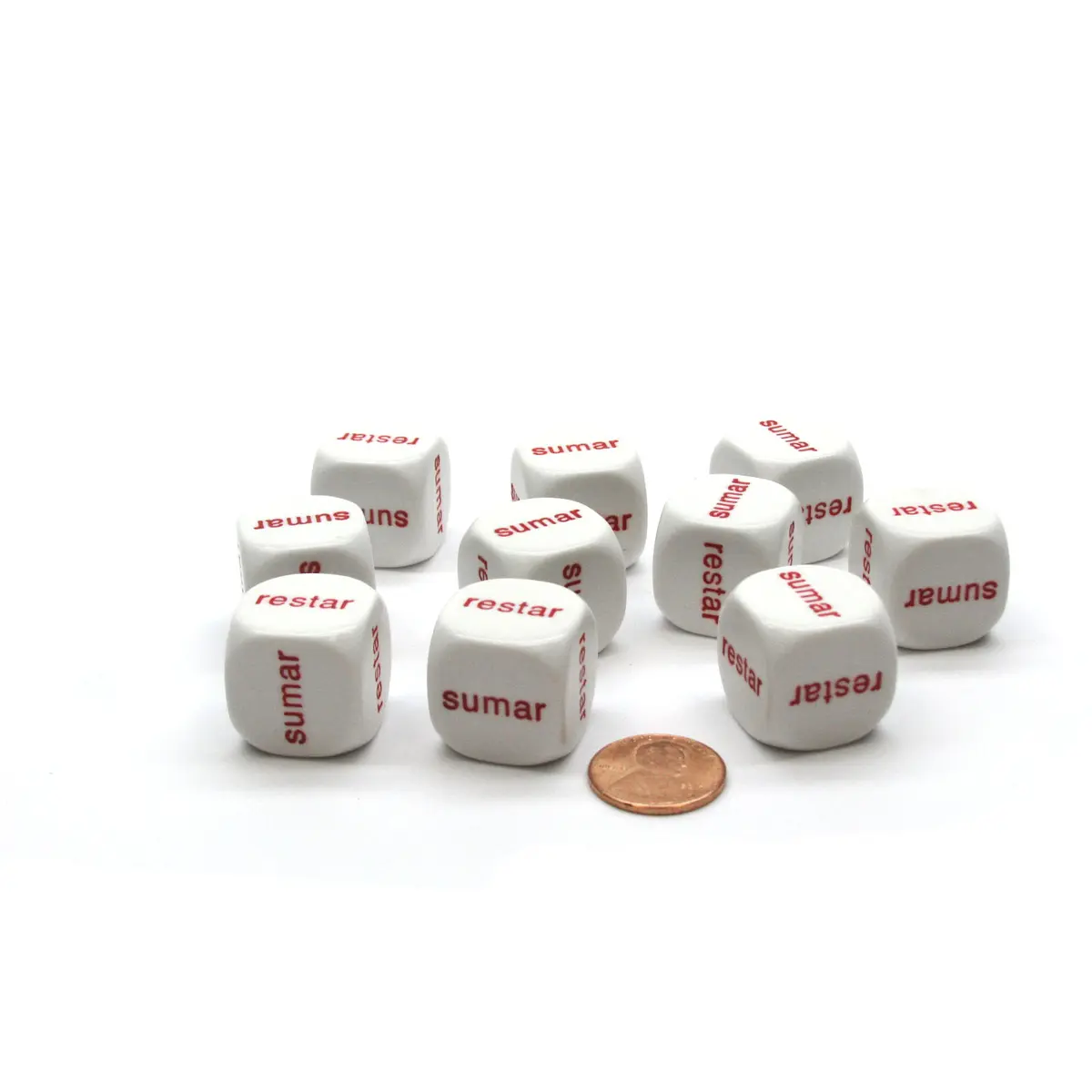 Pack of 10 20mm Math 2 Function Dice, Spanish (restar, sumar) - White with Red
