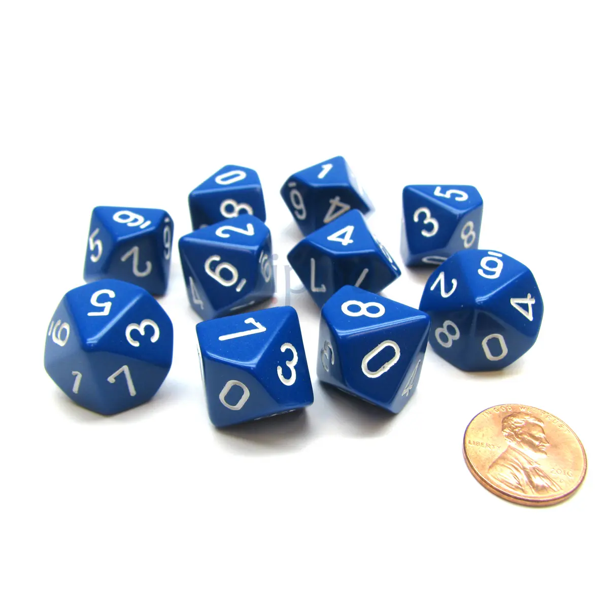 Pack Of 10 Chessex Opaque D10 Dice - Blue with White Numbers