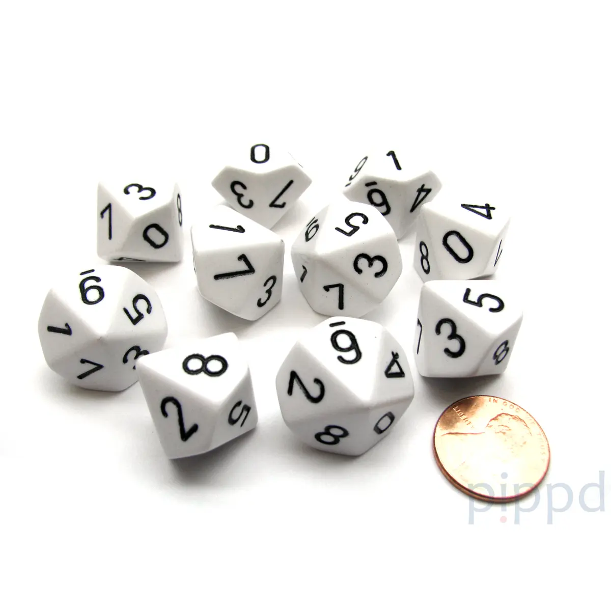 Pack Of 10 Chessex Opaque D10 Dice - White with Black Numbers