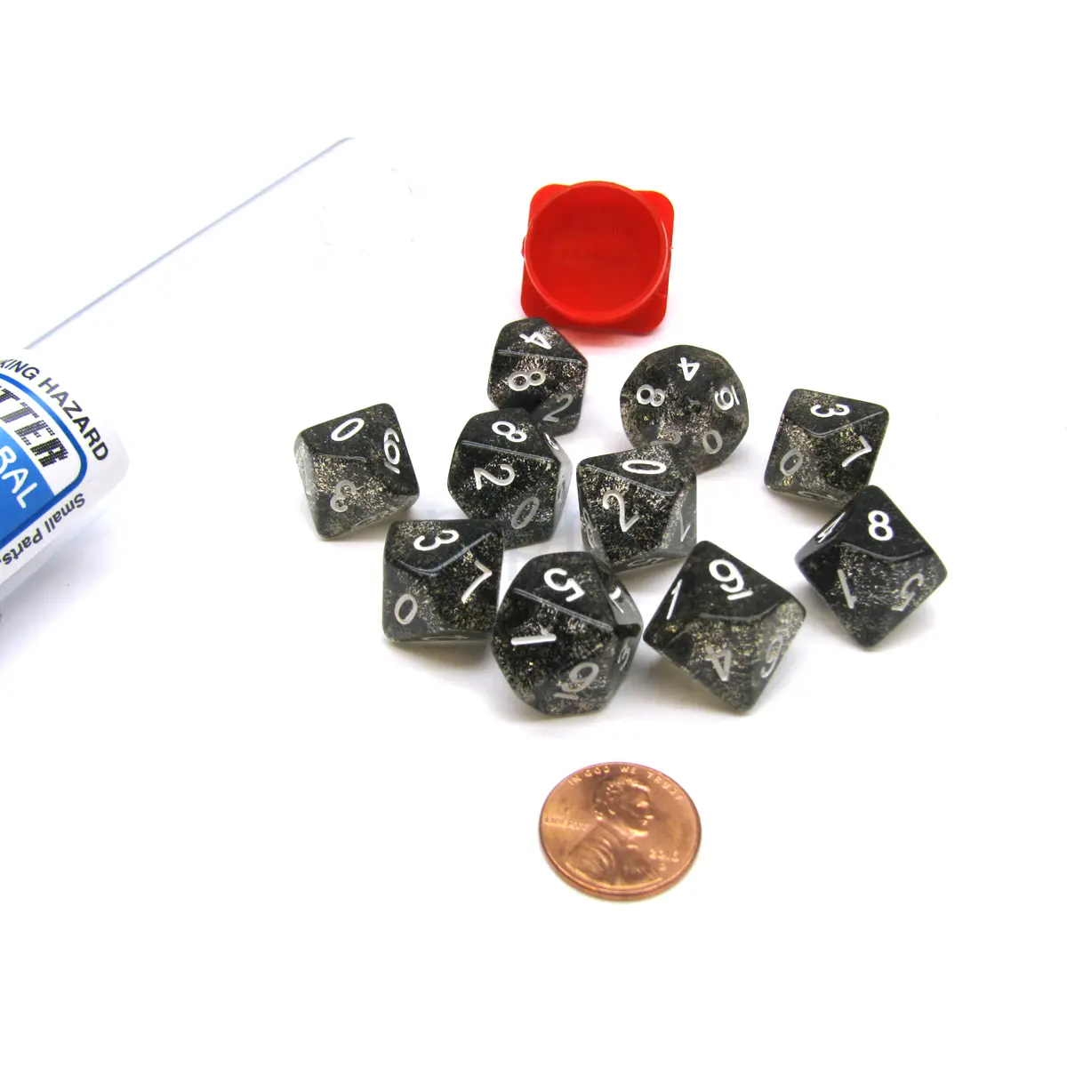 Pack of 10 D10 16mm Koplow Games Glitter Dice - Black