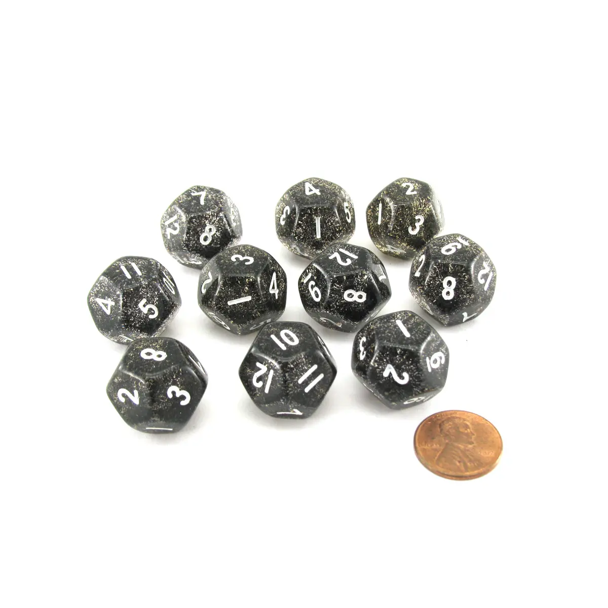 Pack of 10 D12 20mm Koplow Games Glitter Dice - Black