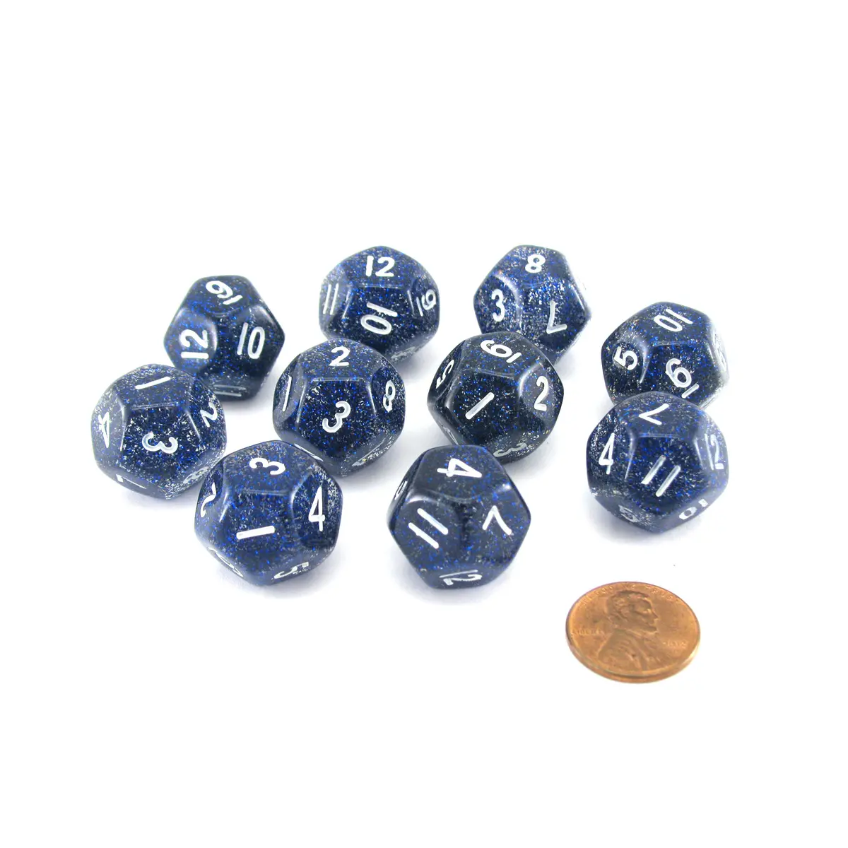 Pack of 10 D12 20mm Koplow Games Glitter Dice - Blue