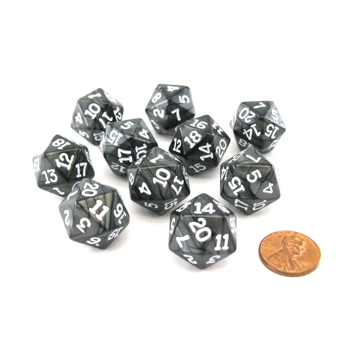Pack of 10 D20 20mm Koplow Games Pearl Dice - Charcoal