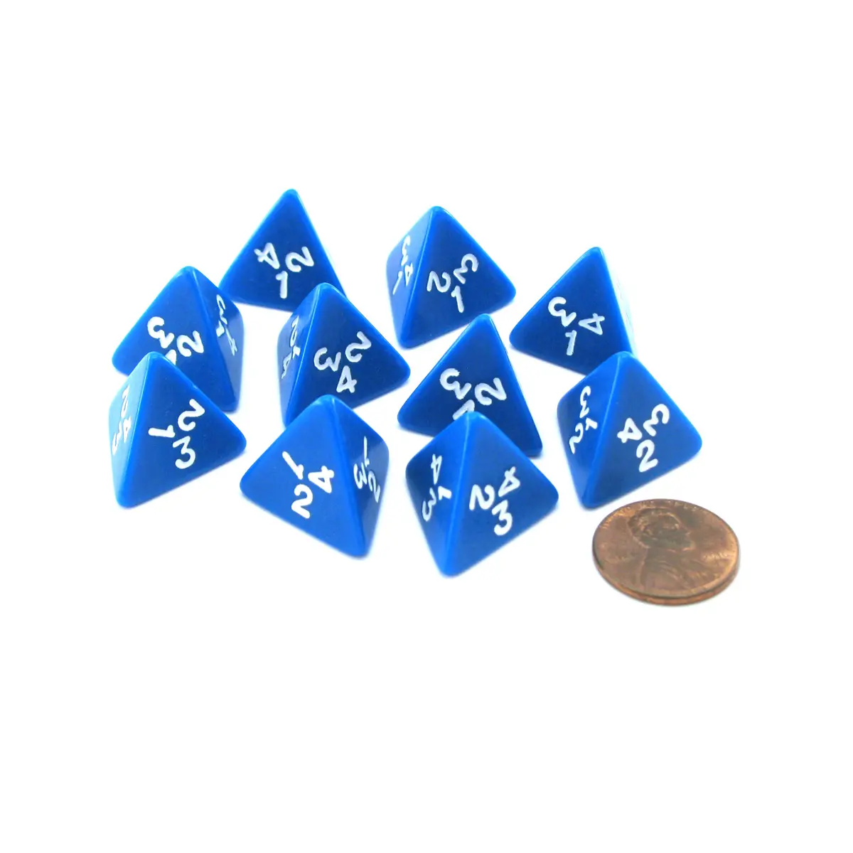 Pack of 10 D4 18mm Opaque Dice - Blue with White Numbers