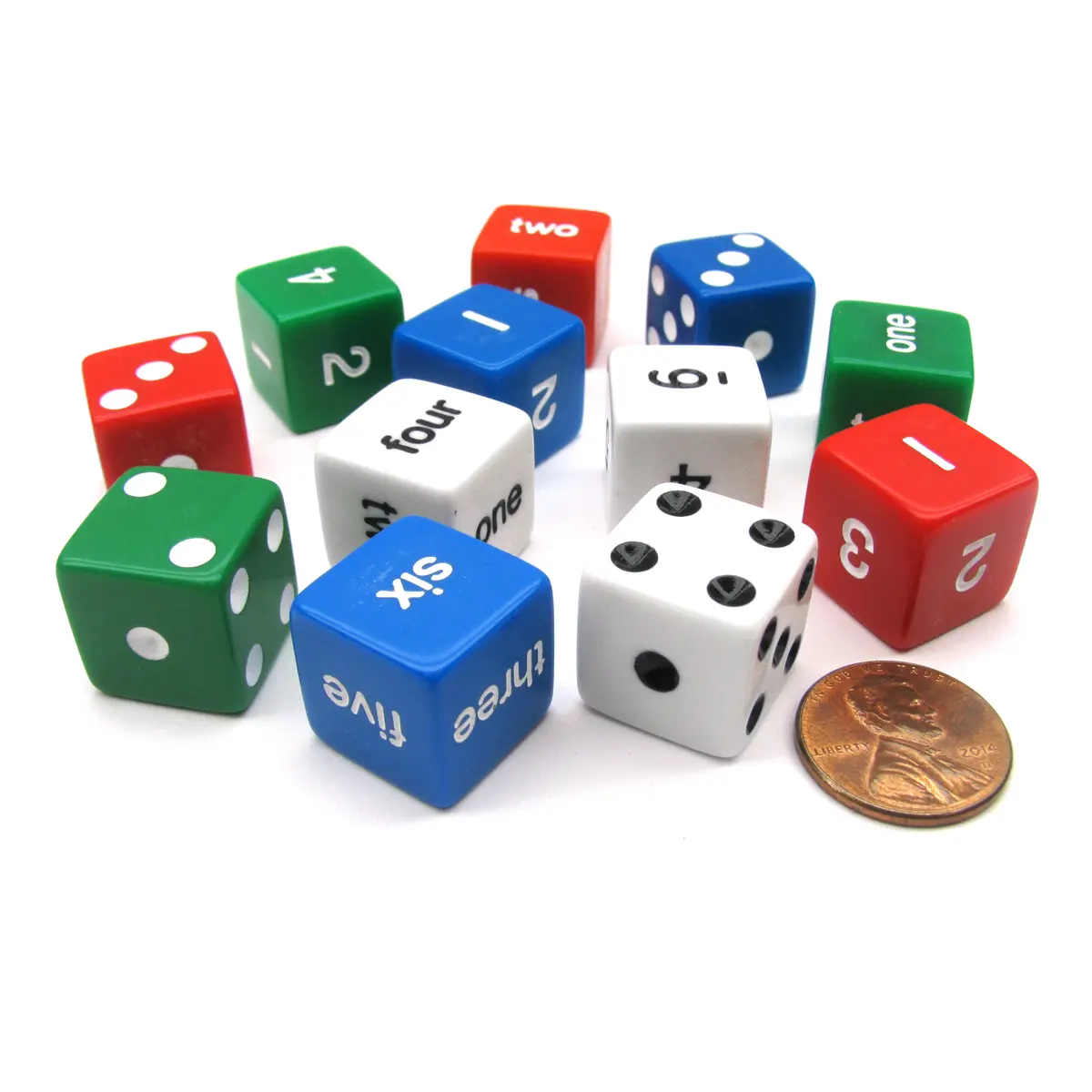 Pack of 12 16mm Educational Number Dice Set - Assorted Spots, Numbers & Words